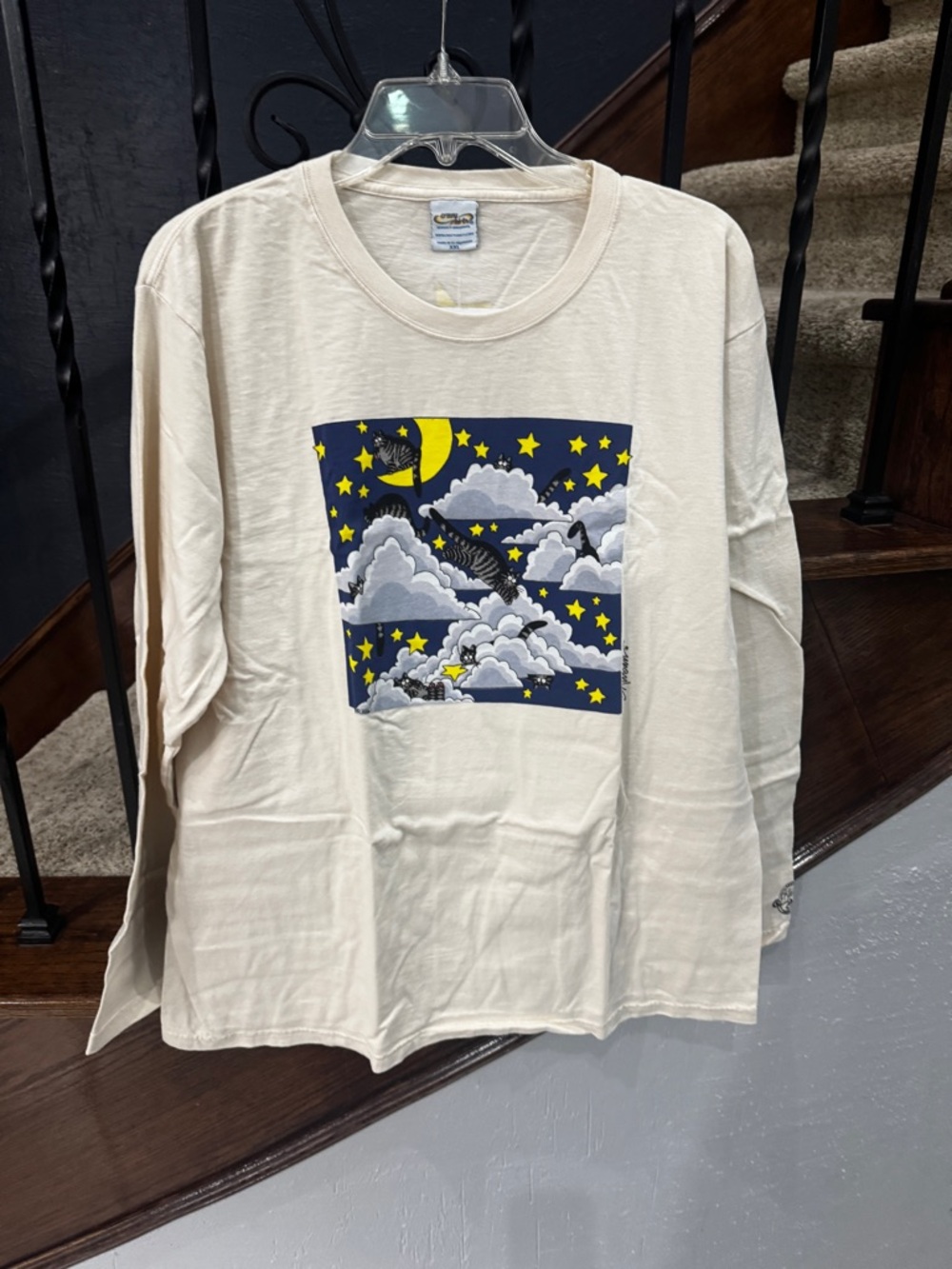 XXL New NWT B. Kliban Crazy Shirts Hawaii Long Sleeve Tee with Starry Cloud Sky - Picture 2 of 11